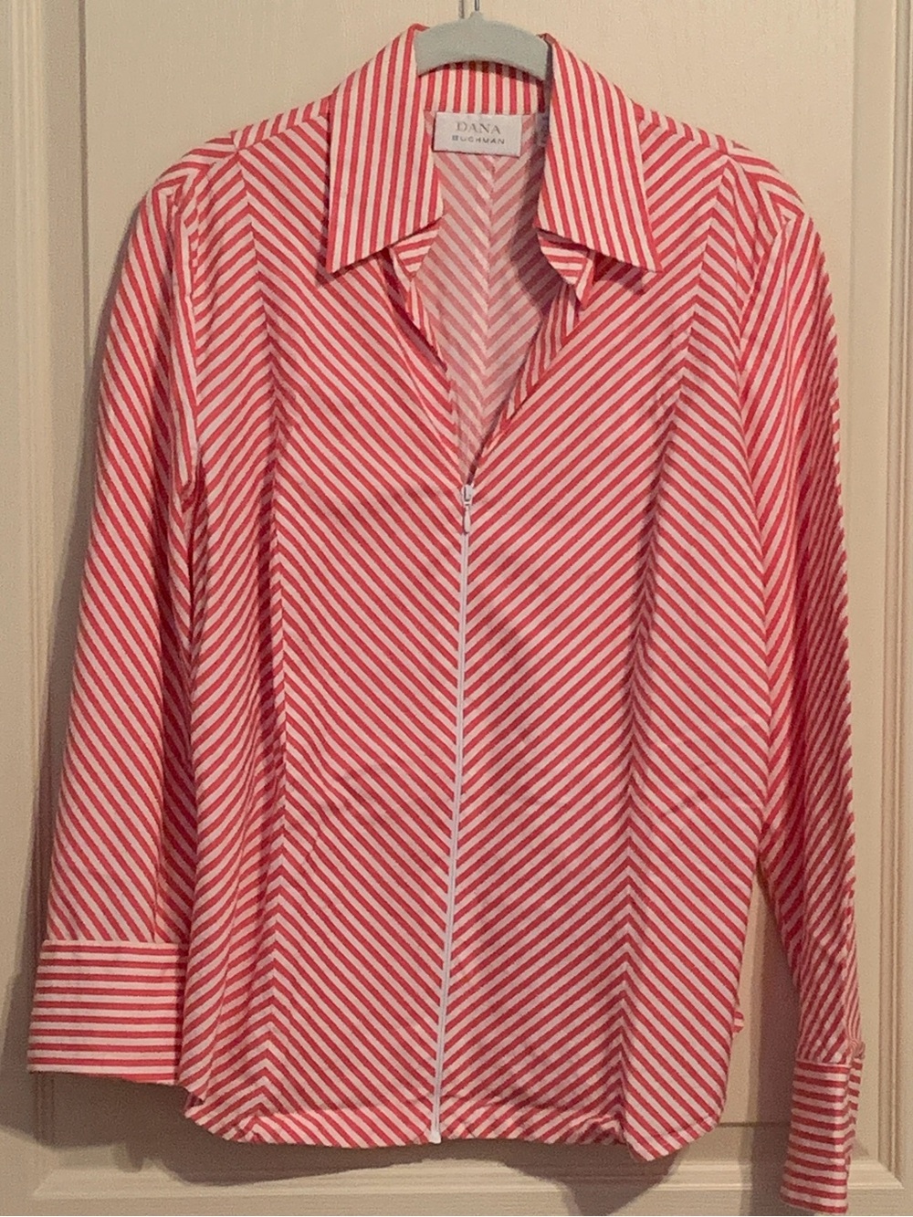 Dana Buchman Coral-Pink & White Diagonal Stripe Princess Seamed Shirt